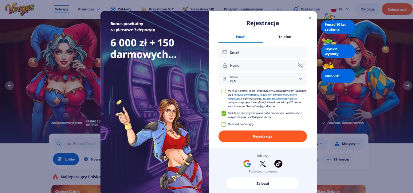 Rejestracja i Vulkan Vegas logowanie do profilu